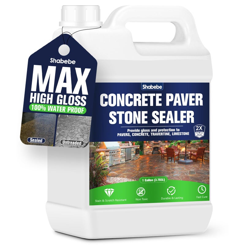 Shabebe Premium Stone Sealer, 1 Gallon - Max Gloss Wet Look for Pavers, Driveways & Patios - Waterproof & UV Resistant, Long-Lasting Protection with Enhanced Color for Natural Stone Surfaces - Image 1